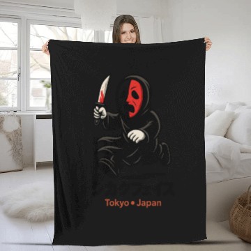 Discover Shikaku Face – Split Mask Horror from Tokyo Fleece Blankets
