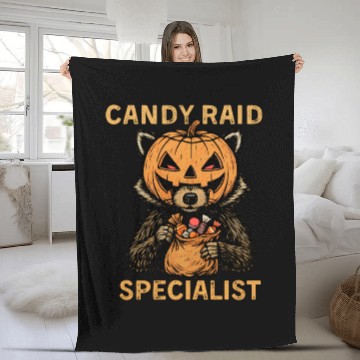Discover Candy Raid Specialist Halloween Raccoon Pumpkin Fleece Blankets