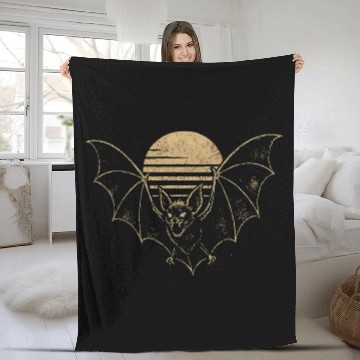 Discover Retro Sunset Bat Silhouette with Full Moon Fleece Blankets