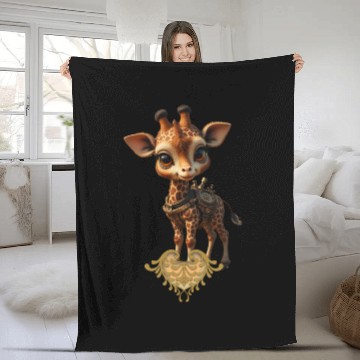 Discover Whimsical Giraffe with Steampunk Accessories Fleece Blankets