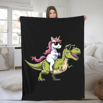 Discover Cool Unicorn Riding T-Rex Dinosaur Fleece Blankets