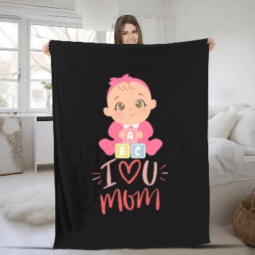 Discover Cute Baby Girl with I Love Mom Message Fleece Blankets