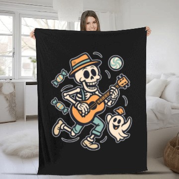 Discover Skeleton Playing Guitar with Ghost Fleece Blankets