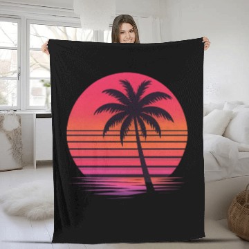 Discover Tropical Sunset Silhouette Design Fleece Blankets