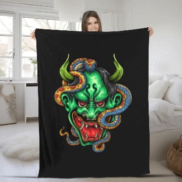 Discover Mythical Oni Dragon Tattoo Design Fleece Blankets