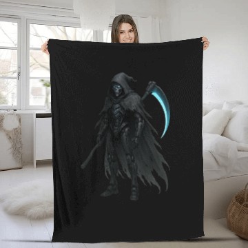 Discover Midnight Warden  Robot  Futuristic Cloak Design Fleece Blankets