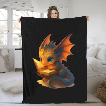Discover Whimsical Dragon Reading Book Design Fleece Blankets