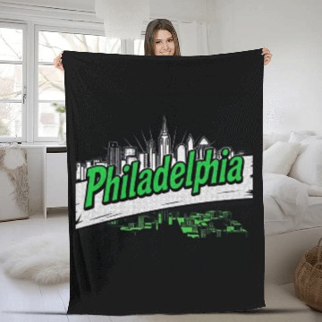 Discover Philadelphia Skyline Neon Design Fleece Blankets