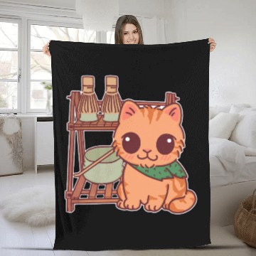 Discover Kawaii Cat at Matcha Station Fleece Blankets