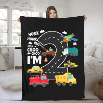 Discover Kids Birthday 2 Traffic Vehicles Number Two Design Fleece Blankets