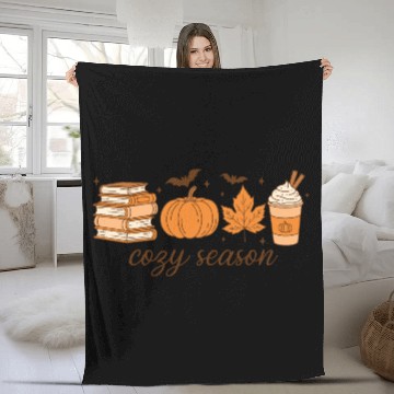 Discover Cozy Season Pumpkin Latte Halloween Books & Leaves Fleece Blankets