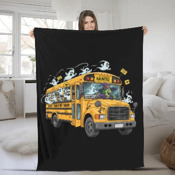 Discover Haunted Ghost Transport School Bus Fleece Blankets