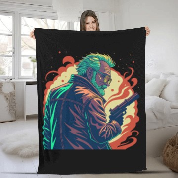 Discover Badass Grandpa In Leather Jacket Fleece Blankets