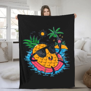 Discover Tropical Pineapple Relaxing on Float Fleece Blankets