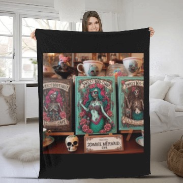 Discover Colorful Sugar Skull Mermaid Design Fleece Blankets