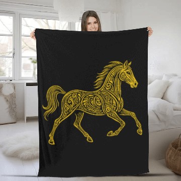Discover Ornate Gold Celtic Horse Design Fleece Blankets