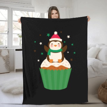 Discover Whimsical Penguin Holiday Cupcake Design Fleece Blankets
