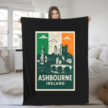 Discover Irish Villagescape with Castle and Church Fleece Blankets