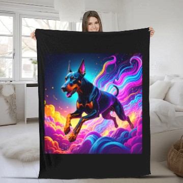 Discover Neon Doberman Illustration Fleece Blankets