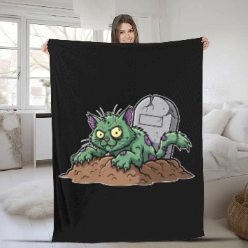 Discover Zombie Cat Emerging from Grave Design Fleece Blankets