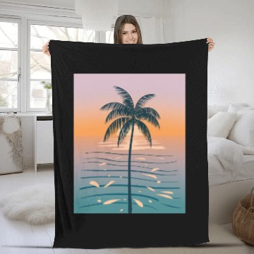 Discover Tropical Sunset Palm Illustration Fleece Blankets