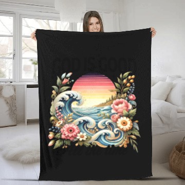 Discover Elegant Wave and Floral Sunset Scene - GOD IS GOOD Fleece Blankets