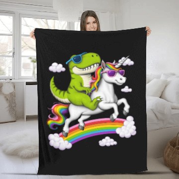 Discover T-Rex Dinosaur Riding Unicorn Fleece Blankets