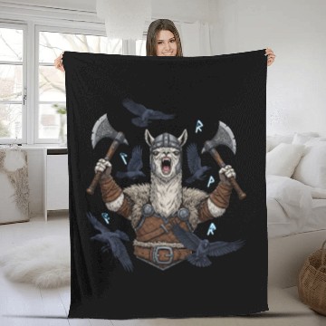 Discover Viking Alpaca Warrior Illustration Fleece Blankets