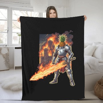 Discover Pineapple Knight with Fiery Sword Fleece Blankets