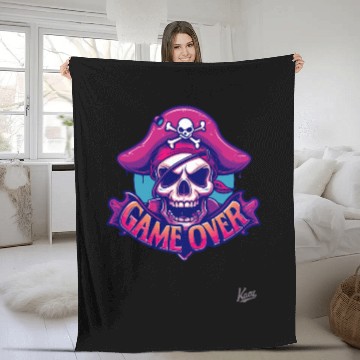 Discover Pirate Skull with Eye Patch and Game Over Banner Fleece Blankets