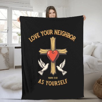 Discover Love Your Neighbor Cross Illustration bible verse Fleece Blankets