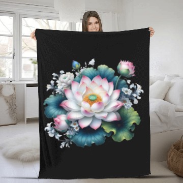 Discover Lotus and Flowers Blossom Fleece Blankets
