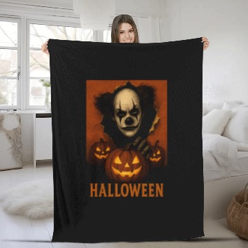Discover Eerie Clown with Jack-O-Lantern Pumpkins Fleece Blankets