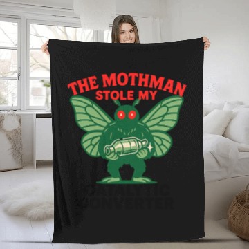 Discover The Mothman Stole My Catalytic Converter – Green M Fleece Blankets