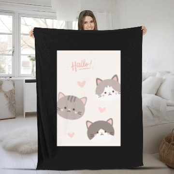 Discover Cute Kittens Hello Spring Design Fleece Blankets
