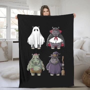 Discover Funny Hippo Ghost Witch Zombie Halloween Costume B Fleece Blankets