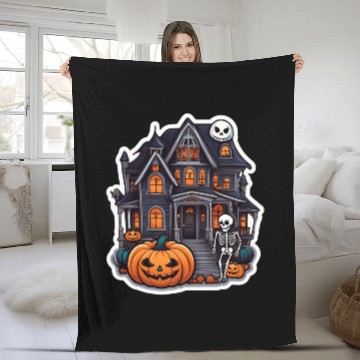 Discover Haunted House Halloween Design Fleece Blankets