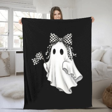 Discover Ghost Boo Checkered Bow Race Day Racing Flag Racer Fleece Blankets