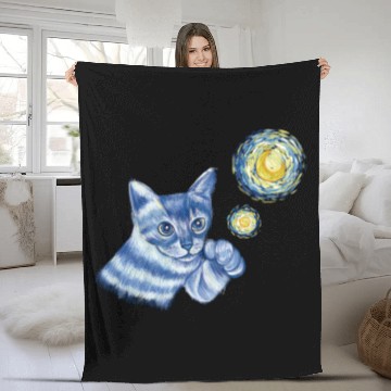 Discover Blue Starry Night British Shorthair Cat Graphic Fleece Blankets