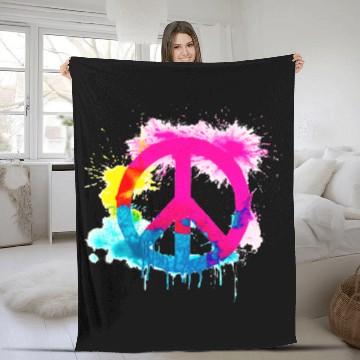 Discover Peace sign neon colors groovy spray paint splatter Fleece Blankets