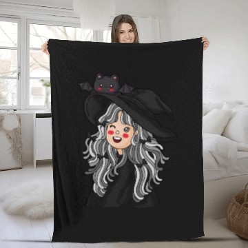 Discover Whimsical Witch with Bat Familiar Fleece Blankets