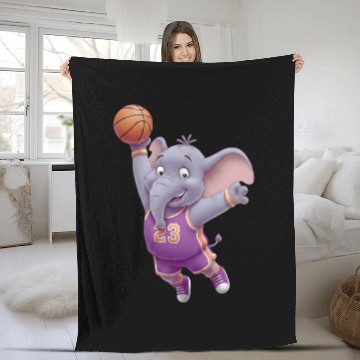 Discover Cartoon Elephant Basketball Player – Fun Sports Ar Fleece Blankets