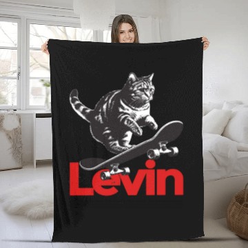 Discover Cool Cat Skateboard with cute Boy Name LEVIN Fleece Blankets