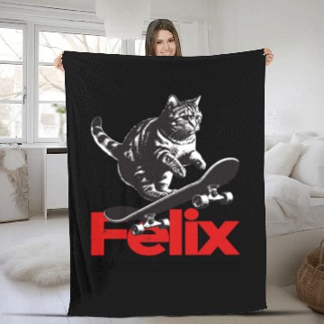 Discover Cool Cat Skateboard with cute Boy Name FELIX Fleece Blankets