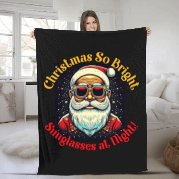 Discover Santa with Sunglasses Christmas Design Fleece Blankets