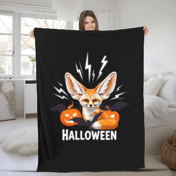 Discover Whimsical Halloween Fox with Bat Wings Fleece Blankets