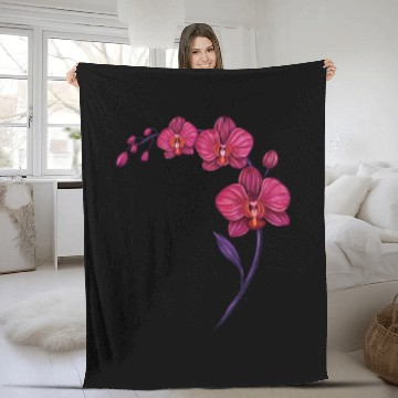 Discover Elegant Violet Pink Orchid Flower Branch Design Fleece Blankets