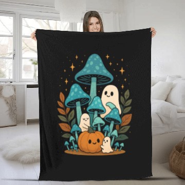 Discover Whimsical Ghost and Mushroom Halloween Scene Fleece Blankets
