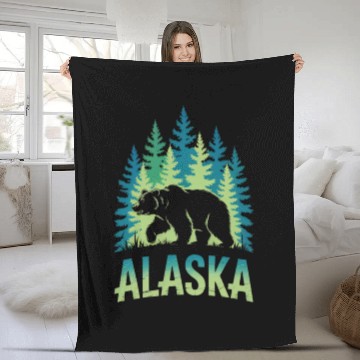 Discover Alaska Wilderness Bear Scene Fleece Blankets