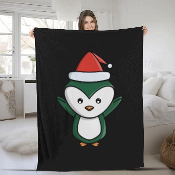 Discover Festive Penguin with Santa Hat Fleece Blankets